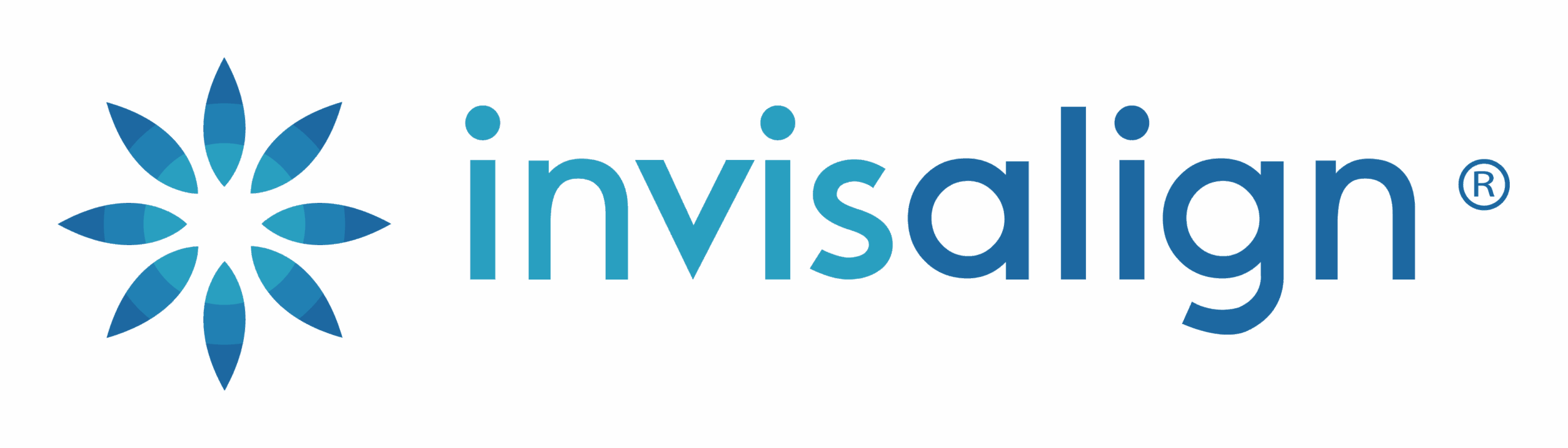 Invisalign logo featuring a stylized blue star-like flower symbol to the left, with "invisalign" in lowercase blue letters on a white background.