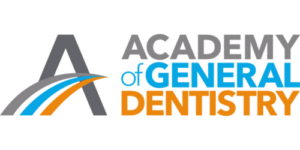 Logo of the Academy of General Dentistry featuring a stylized 'A' with blue and orange swooshes, and the text in gray, blue, and orange.